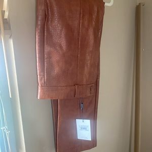 New BARDOT croc vegan leather pant Tan